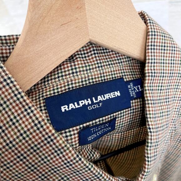 Ralph Lauren Golf Vintage Tilden Button Down Shirt Brown Plaid Cotton Mens XL - Picture 6 of 6